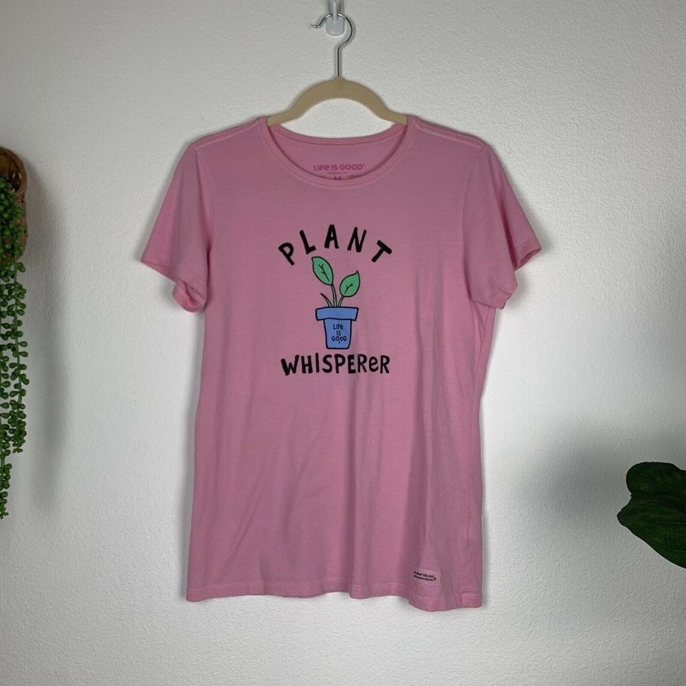 Life Is Good Women's M Pink Crusher Lite Tee Shirt Top Plant Whisperer